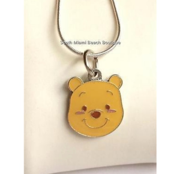 Silver Disney Winnie the Pooh Necklace 18" Bear Vintage Signed Charms Plated - Picture 1 of 8